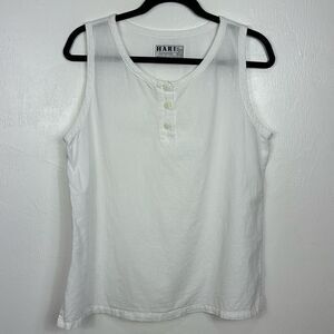 Hari Casuals Cotton Sleeveless Round Neck Top In White Size L